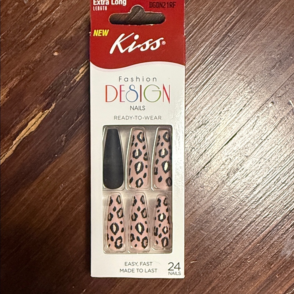 Kiss Pink and Black Leopard Kids Nails